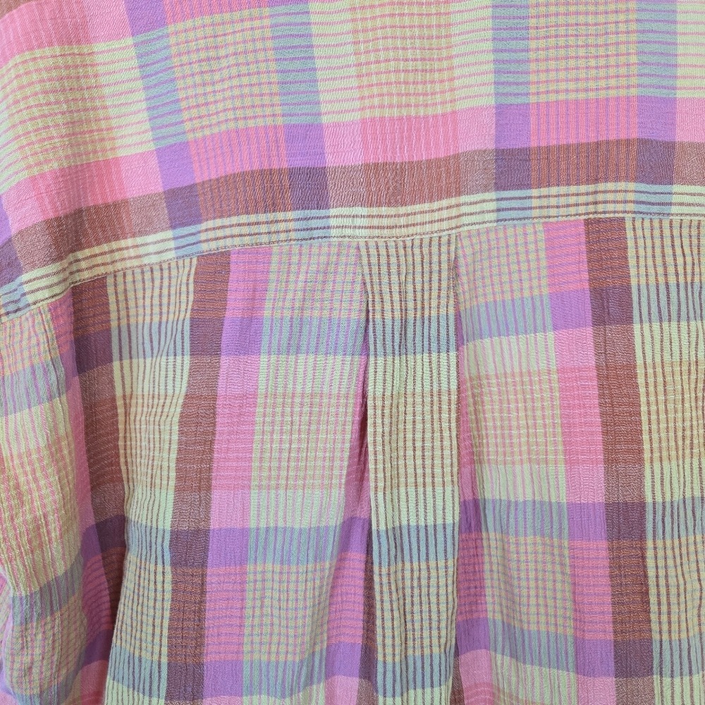 Madewell Women's Neon Madras Plaid Button‎ Short Sleeve Cotton Daily Shirt Small - Picture 6 of 11